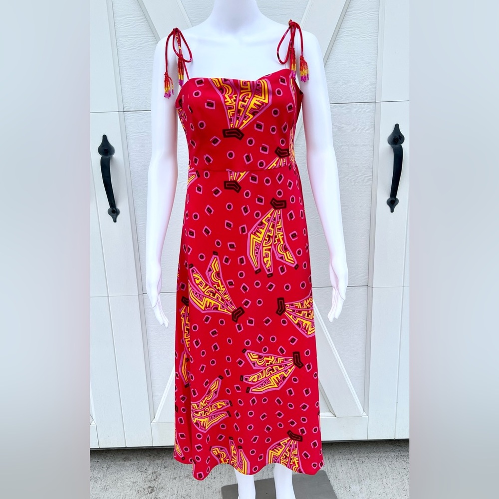 House of Harlow 1960 Red & Yellow Tie-Shoulder Midi Dress